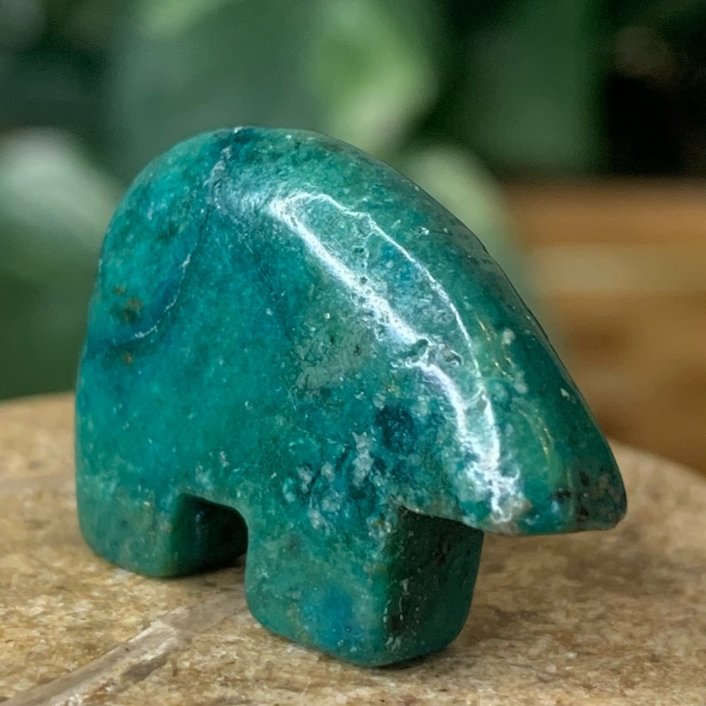 Chrysocolla Bear Fetish Bead Native American Zuni Style Top Drilled Animal 1” - Picture 2 of 15